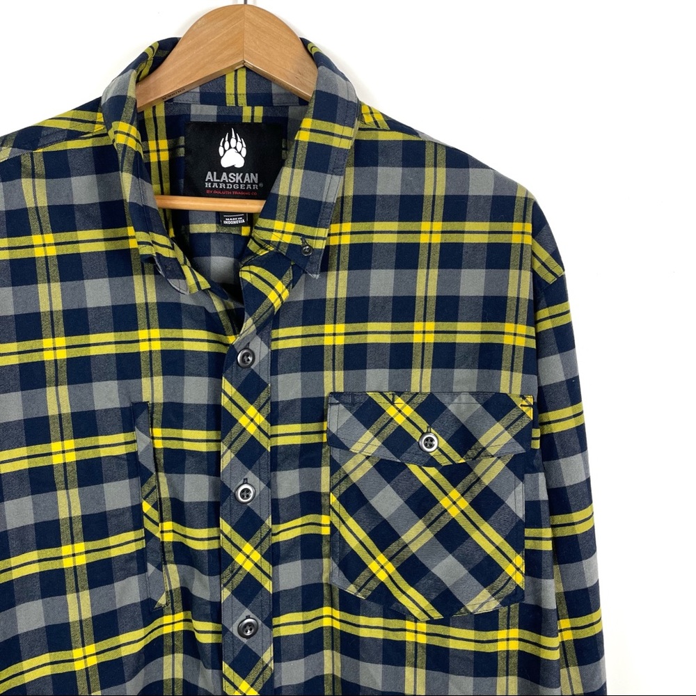 Alaskan Hardgear Duluth Mens Flannel Shirt XL Yellow Blue Plaid Long Sleeve NEW - Picture 2 of 7